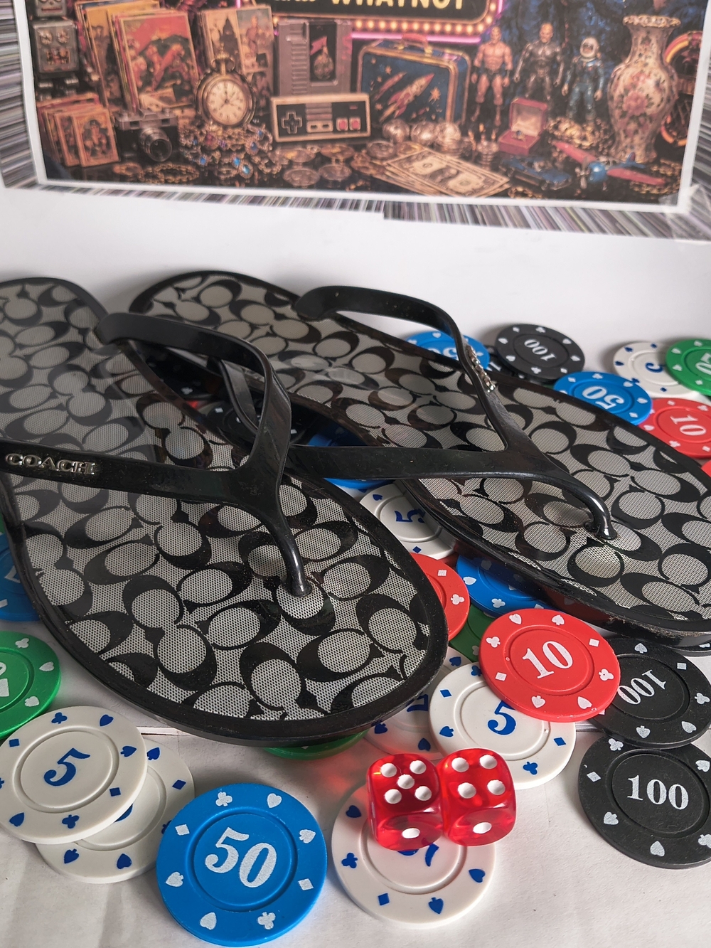 COACH Lyra Black Gray Signature Jelly Flip Flop Sandals Women’s Size 9B